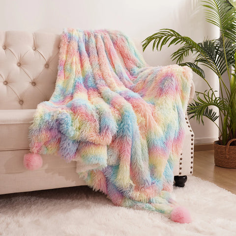 Soft Rainbow Fluffy Plush Blanket