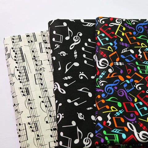 Music Note Print Cotton Fabric