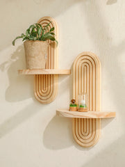 Boho Wooden Wall Shelves – 1 & 2-Tier Geometric Design