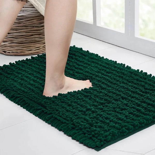 Non-Slip Bath Mat – Hunter Green Chenille Rug (24x17 Inch)