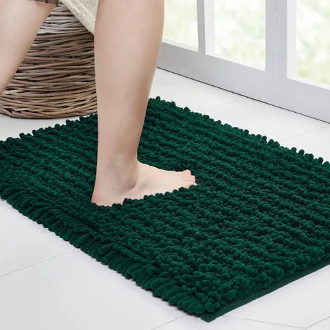 Non-Slip Bath Mat – Hunter Green Chenille Rug (24x17 Inch)