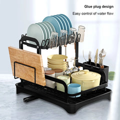 360° Rotating Kitchen Drying Rack – Double-Layer Tableware Organizer with Drain