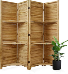 Folding Wood Room Divider with 3 Display Shelves