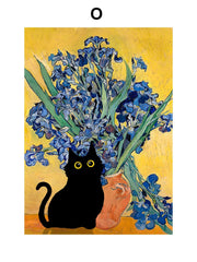 Funny Art Canvas Prints – Matisse, Monet & Van Gogh Inspired with Black Cat & Sunflowers