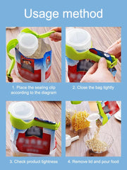 Food Storage Clip with Pour Spout – Resealable Bag Clip for Kitchen Organization