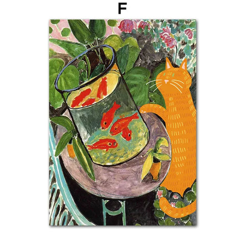 Funny Art Canvas Prints – Matisse, Monet & Van Gogh Inspired with Black Cat & Sunflowers