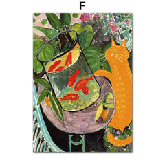 Funny Art Canvas Prints – Matisse, Monet & Van Gogh Inspired with Black Cat & Sunflowers