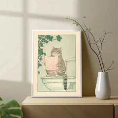 Japanese Tabby Cat Bathtub Poster – Retro Japandi Canvas Wall Art