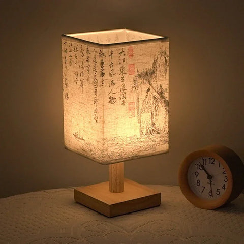 Chinese Style LED Table Lamp – Dimmable Night Light with Fabric Lampshade