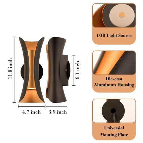 Black Golden Outdoor Wall Sconce