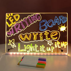 LED Note Board Night Light – Erasable Acrylic Message Board with 7 Color Pens