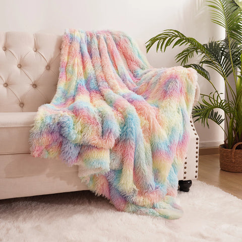Soft Rainbow Fluffy Plush Blanket