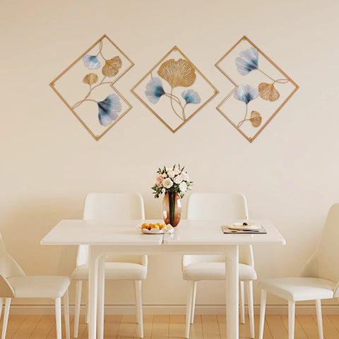 3PCS 3D Metal Ginkgo Wall Art