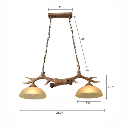 Rustic Deer Antler Chandelier – 2-Light Hunter Ceiling Lamp