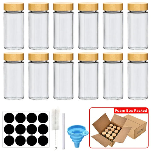 12 pcs Glass Spice Jars with Bamboo Lids