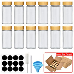 12 pcs Glass Spice Jars with Bamboo Lids