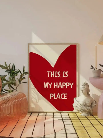 Red Heart Canvas Wall Art – “This Is My Happy Place” Poster Print