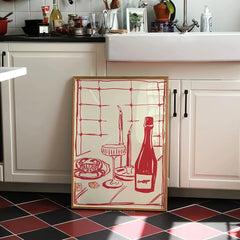 Red Wine & Crab Art Print – Hand-Drawn Modern Food Wall Decor for Kitchen & Home