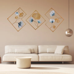 3PCS 3D Metal Ginkgo Wall Art