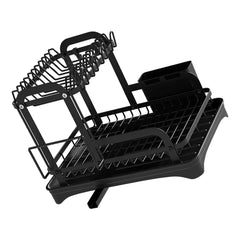 360° Rotating Kitchen Drying Rack – Double-Layer Tableware Organizer with Drain
