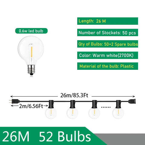 G40 LED Outdoor String Lights – 110V/220V Patio & Garden Festoon Lights