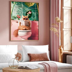 Funny Cat on Toilet Canvas Poster – Bathroom Wall Art Print