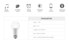 Bluetooth RGB LED Smart Bulb – E27 15W Dimmable with App & Remote Control