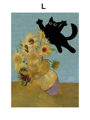 Funny Art Canvas Prints – Matisse, Monet & Van Gogh Inspired with Black Cat & Sunflowers