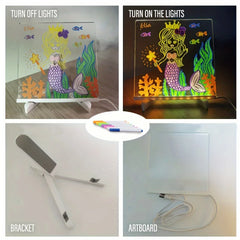 LED Note Board Night Light – Erasable Acrylic Message Board with 7 Color Pens
