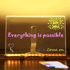 LED Note Board Night Light – Erasable Acrylic Message Board with 7 Color Pens