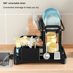 360° Rotating Kitchen Drying Rack – Double-Layer Tableware Organizer with Drain