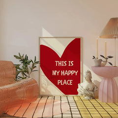 Red Heart Canvas Wall Art – “This Is My Happy Place” Poster Print