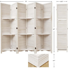 Folding Wood Room Divider with 3 Display Shelves