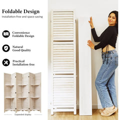 Folding Wood Room Divider with 3 Display Shelves