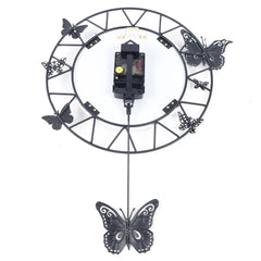 Round Butterfly Wall Clock – Black & White Wrought Iron & Glass