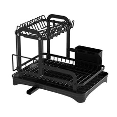 360° Rotating Kitchen Drying Rack – Double-Layer Tableware Organizer with Drain