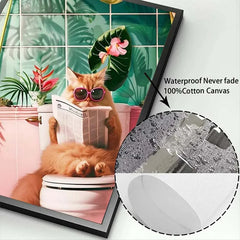 Funny Cat on Toilet Canvas Poster – Bathroom Wall Art Print