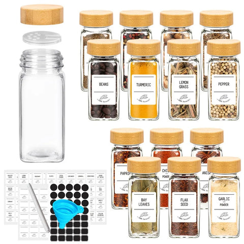 12 pcs Glass Spice Jars with Bamboo Lids