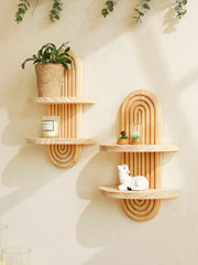 Boho Wooden Wall Shelves – 1 & 2-Tier Geometric Design