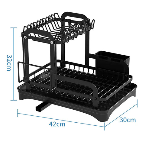 360° Rotating Kitchen Drying Rack – Double-Layer Tableware Organizer with Drain