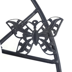 Round Butterfly Wall Clock – Black & White Wrought Iron & Glass
