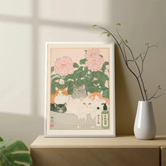 Japanese Tabby Cat Bathtub Poster – Retro Japandi Canvas Wall Art