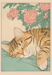 Japanese Tabby Cat Bathtub Poster – Retro Japandi Canvas Wall Art