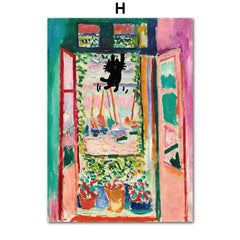 Funny Art Canvas Prints – Matisse, Monet & Van Gogh Inspired with Black Cat & Sunflowers