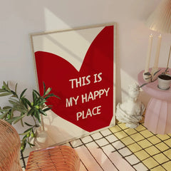 Red Heart Canvas Wall Art – “This Is My Happy Place” Poster Print
