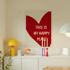 Red Heart Canvas Wall Art – “This Is My Happy Place” Poster Print