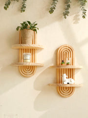 Boho Wooden Wall Shelves – 1 & 2-Tier Geometric Design