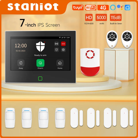 Staniot 7" WiFi 4G Smart Home Alarm System with 115dB Siren