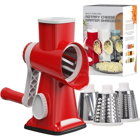 LMETJMA 3-in-1 Rotary Cheese Grater & Vegetable Slicer