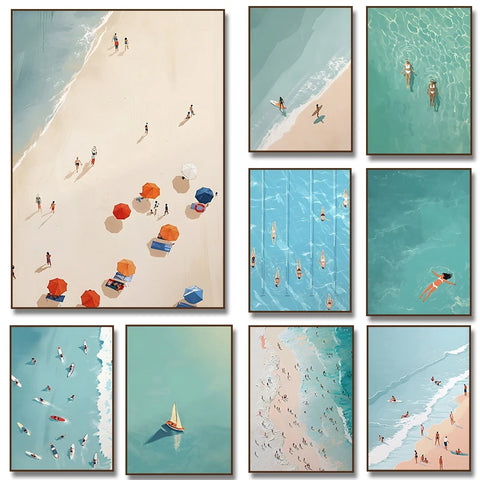 Summer Pool Party Wall Art – Nordic Canvas Print for Living Room Decor